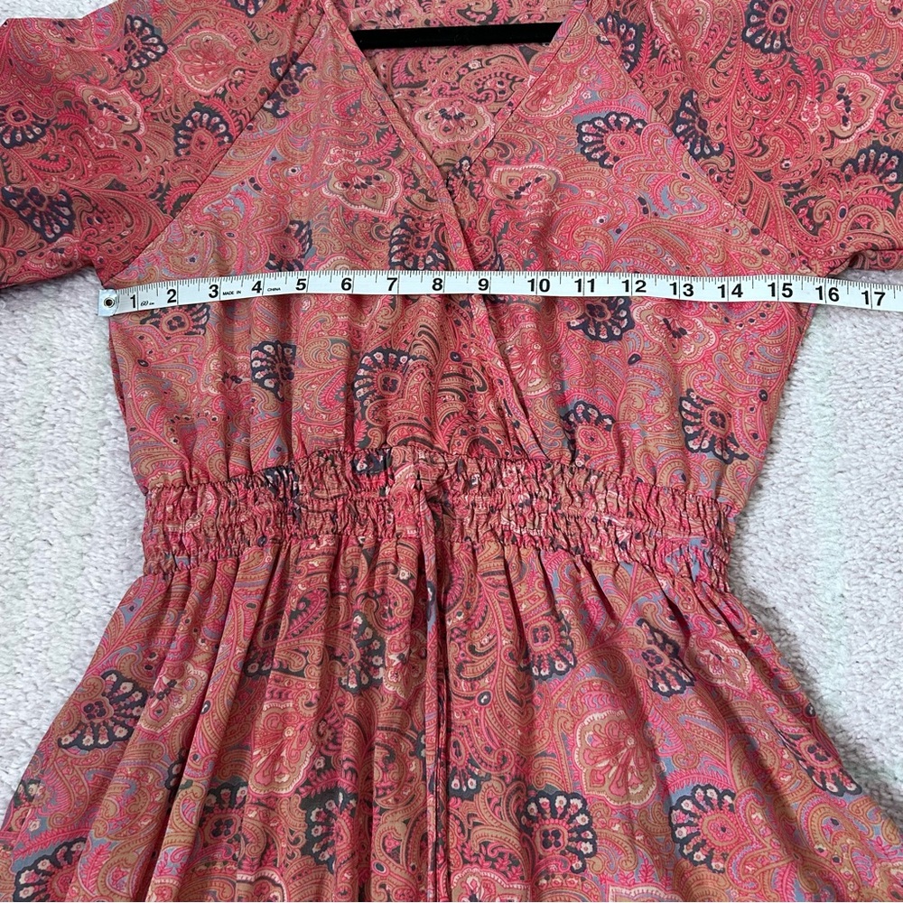 Boemo Long Sleeve Coral Blue Paisley Tiered Maxi Dress Size Small Bohemian - Picture 6 of 12